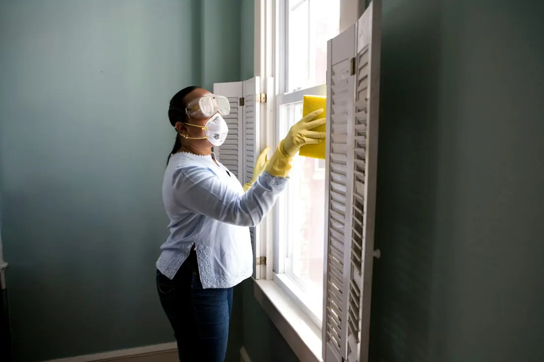 Illustrative cleaning activity in a bright interior
